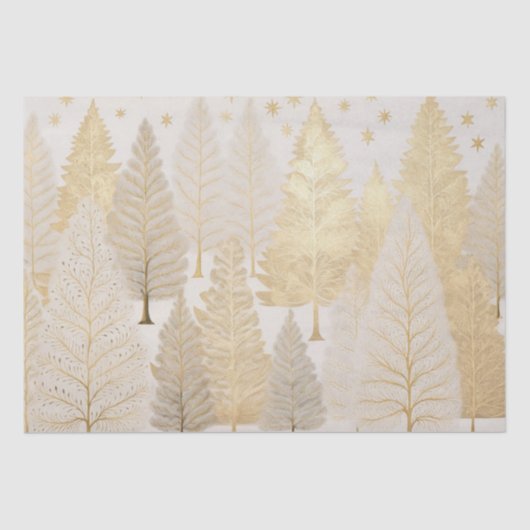 Papier Mousseline Arbres d'argent blanc or Noël (Recto)