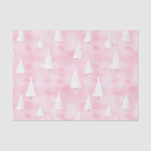 Papier Mousseline Arbres de Noël blancs Aquarelle rose (Recto)