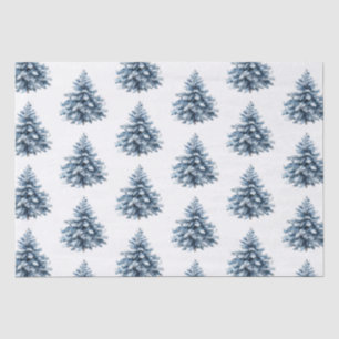 Papier Mousseline Arbres de Noël bleu blanc