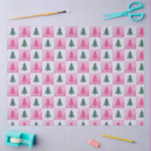 Papier Mousseline Arbres de Noël en damier rose vert Noël (Artisanat)