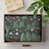 Papier Mousseline Arbres de Noël et étoiles Blanc Vert Noël (Cadeau)
