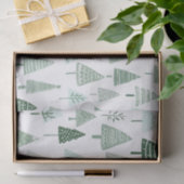 Papier Mousseline Arbres de Noël modernes Blanc et vert (Cadeau)
