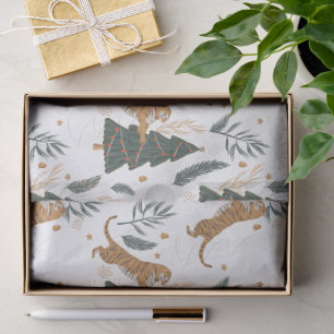 Papier Mousseline Arbres de Noël & motif de tigres arrière-plan pers