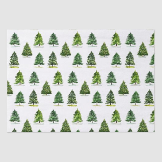 Papier Mousseline Arbres de Noël motif Festif Vert aquarelle (Recto)