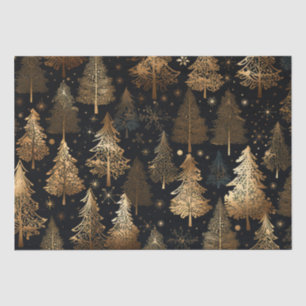 Papier Mousseline Arbres de Noël noir et or
