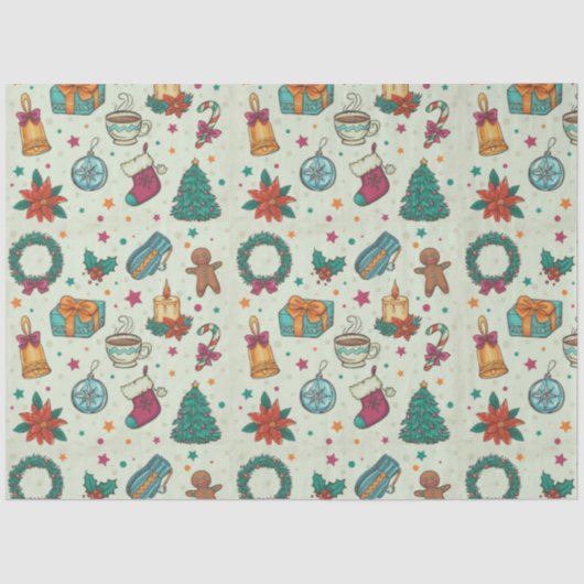 Papier Mousseline Arbres de Noël Ornements Étoiles Vert Noël (Recto)