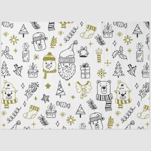 Papier Mousseline Arbres de Noël Père Noël Ours Blanc Noël (Recto)