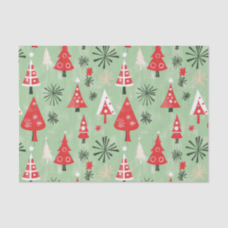 Papier Mousseline Arbres de Noël Red Green Retro
