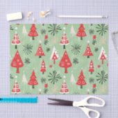 Papier Mousseline Arbres de Noël Red Green Retro (Artisanat)