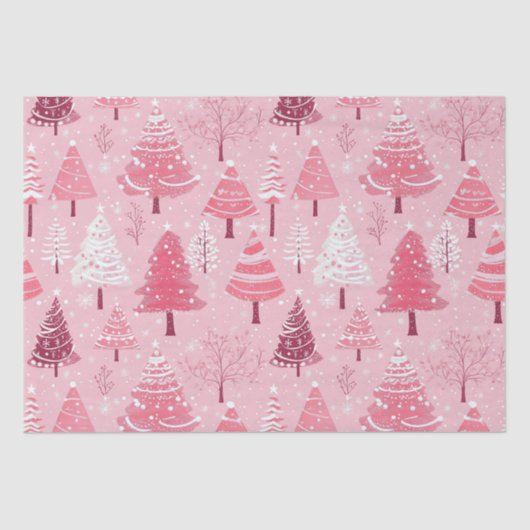Papier Mousseline Arbres de Noël rétro rose pâle (Recto)