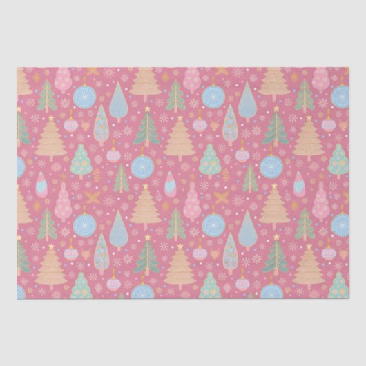 Papier Mousseline Arbres de Noël rose (Recto)