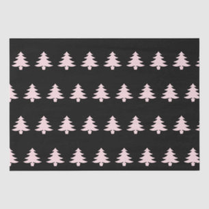 Papier Mousseline Arbres de Noël Rose Pâle Fantaisistes sur Fond Noi