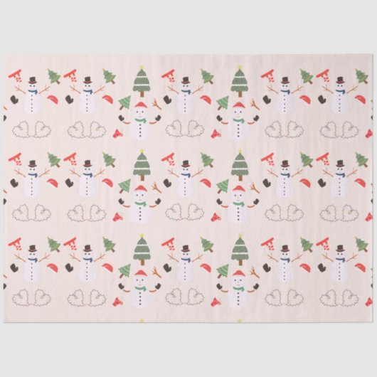 Papier Mousseline Arbres de Noël Snowmen Coeurs Peach Noël (Recto)