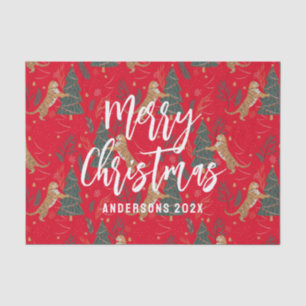 Papier Mousseline Arbres de Noël & tigres motif rouge arrière - plan