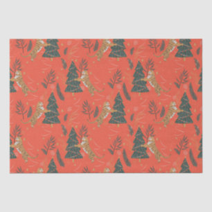 Papier Mousseline Arbres de Noël & tigres motif sur dos orange