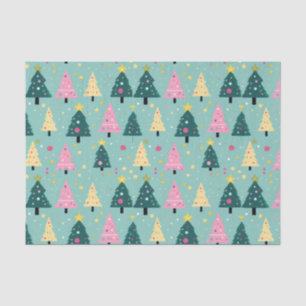 Papier Mousseline Arbres de Noël turquoises roses rétro