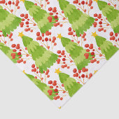 Papier Mousseline Arbres de Noël verts et baies rouges (Détail)