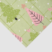 Papier Mousseline Arbres de Noël verts et roses Étoiles Noël (Détail)