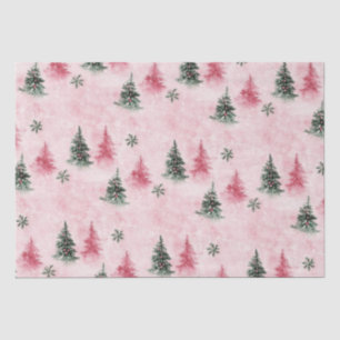 Papier Mousseline Arbres de Noël verts roses