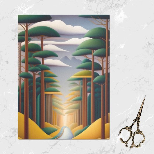 Papier Mousseline Arbres verts contemporains Chemin Paysage Artwork