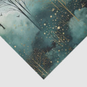 Papier Mousseline Arbres verts en or avec oiseaux Noël (Détail)