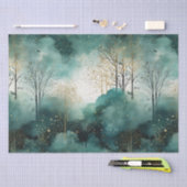 Papier Mousseline Arbres verts en or avec oiseaux Noël (Artisanat)