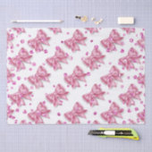 Papier Mousseline Arc à ruban rose chimmer motif girfilles (Artisanat)