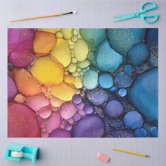 Papier Mousseline Arc en ciel bulle texture fluide Art (Artisanat)