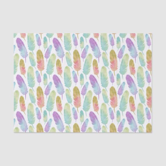 Papier Mousseline Arc-en-ciel d'aquarelle de motif de plume de Boho (Recto)