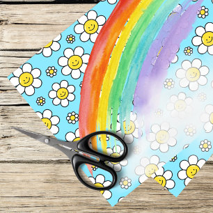 Papier Mousseline arc-en-ciel lumineux et marguerites joyeuses