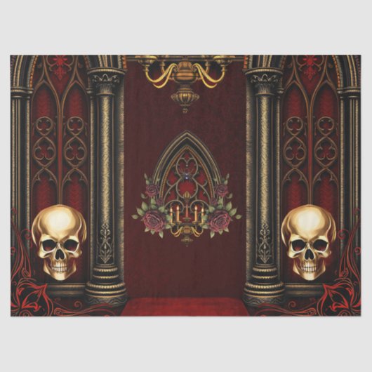 Papier Mousseline Arche gothique aux crânes. (Recto)