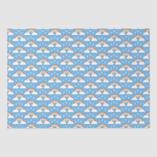 Papier Mousseline Arcs-en-ciel et gouttes-à-gouttes sur bleu clair (Recto)
