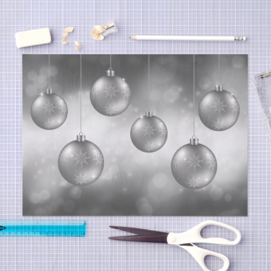 Papier Mousseline Argent Gris Baubles De Noël Sur Grey Bokeh (Artisanat)