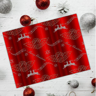 Papier Mousseline Argent Noël magique Rouge