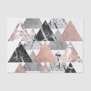 Papier Mousseline Argent rose d'or de marbre et triangles florales