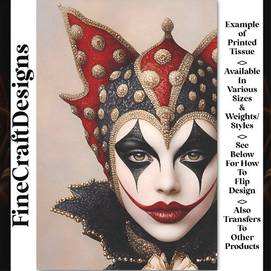 Papier Mousseline Arlequin Rouge, Or Et Blanc Face BU1 Découpage