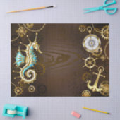 Papier Mousseline Arrière - plan en bois avec cheval de mer mécaniqu (Artisanat)