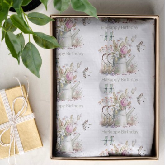 Papier Mousseline Arrosage Fleurs et libellules Aquarelle