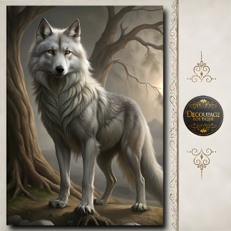 Papier Mousseline Art de faune Loup Gris Blanc Forêt Brumeuse