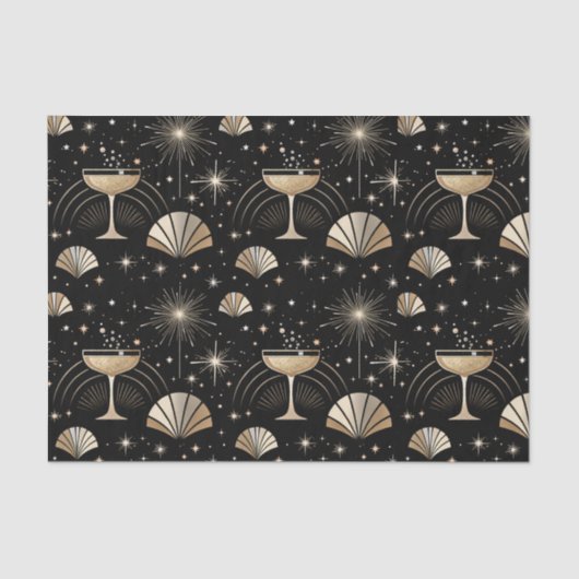 Papier Mousseline Art Deco Champagne Constellations Night Pattern (Recto)
