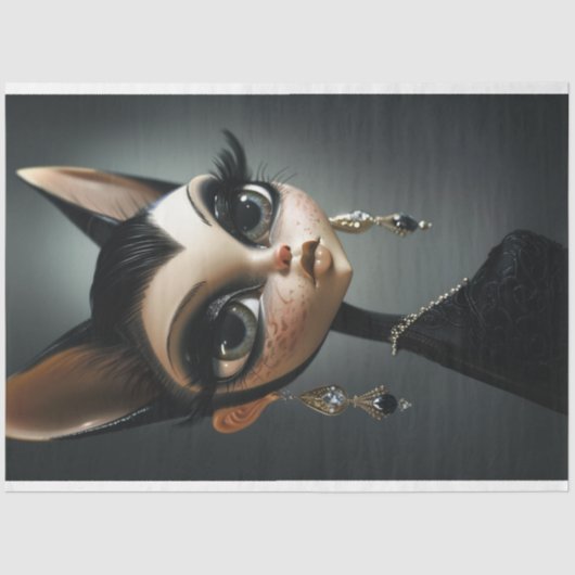 Papier Mousseline Art Déco Chat Black Lashes Découpage (Recto)