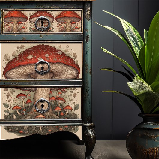 Papier Mousseline Art Découpage Rustique Champignons Rouges Folk Art