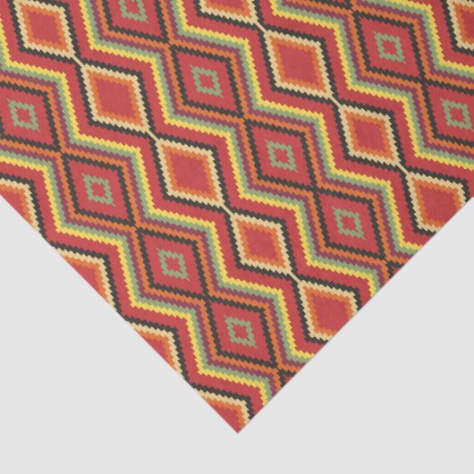 Papier Mousseline Art Ethnique Africain Rouge Vert Orange Jaune (Détail)