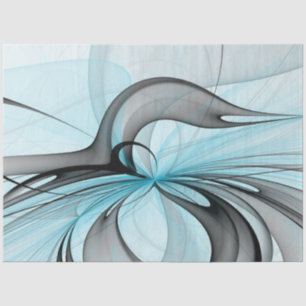 Papier Mousseline Art fractal moderne gris anthracite abstrait bleu