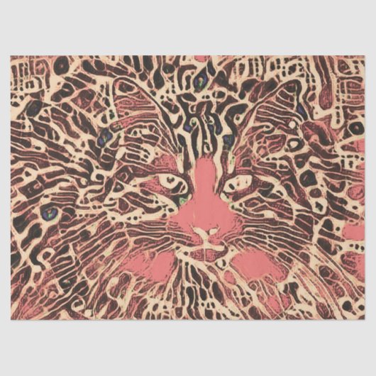Papier Mousseline Art Mosaïque Tribal Cute Tabby Chat Rose Brown Hip (Recto)