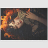 Papier Mousseline Art nouveau femme avec chat 1 papier découpage (Recto)