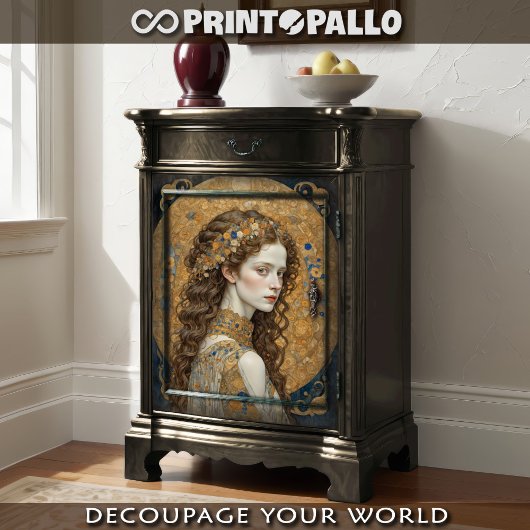 Papier Mousseline Art Nouveau Femme avec fleurs - Klimt hommage