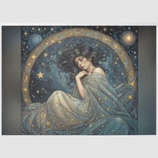 Papier Mousseline Art Nouveau Femme dans les étoiles Découpage papie