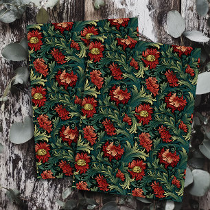 Papier Mousseline Art nouveau Morris fleurs rouges profondes vert pa