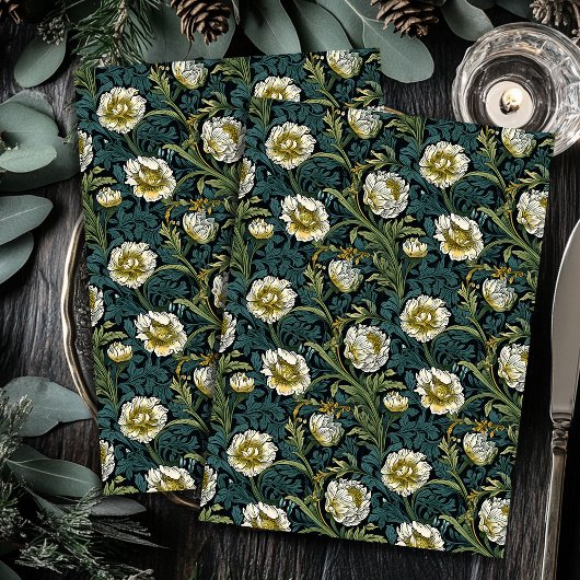 Papier Mousseline Art nouveau Morris jaune fleurs blanches pastel bl